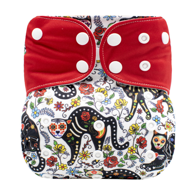 One Size Daytime Nappy - Cat Flower (3-15kg)
