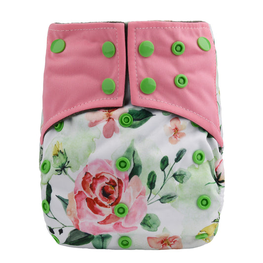 One Size Nighttime Nappy - Pink Garden (3-15kg)