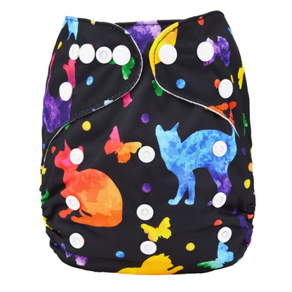 One Size Daytime Nappy - Colorful Cats (3-15kg)