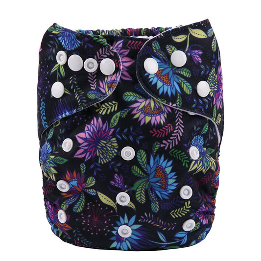 One Size Daytime Nappy - Mystery Flowers (3-15kg)